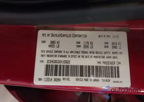 2002 Chrysler 300M from USA, damaged, VIN 2C3HE66G32H165622